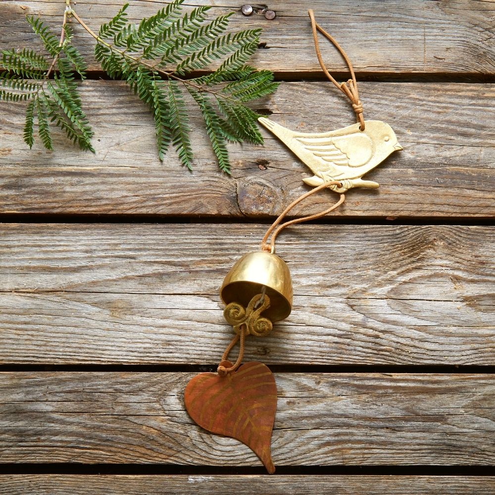 Small Wren Bird Brass Metal Hanging Wind Chime
