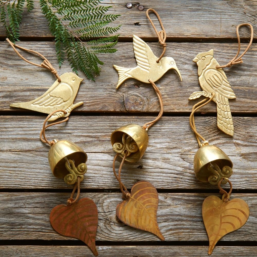 Small Birds Brass Metal Hanging Wind Chime Set
