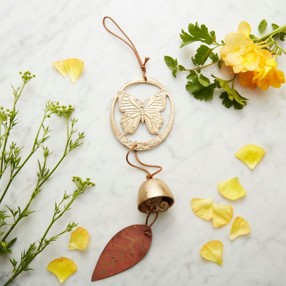 Small Butterfly Brass Metal Hanging Wind Chime