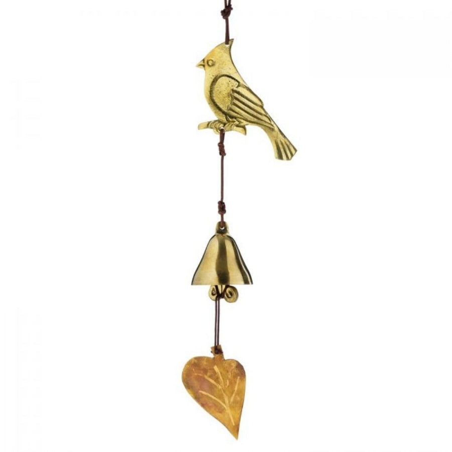 Small Cardinal Bird Brass Metal Hanging Wind Chime