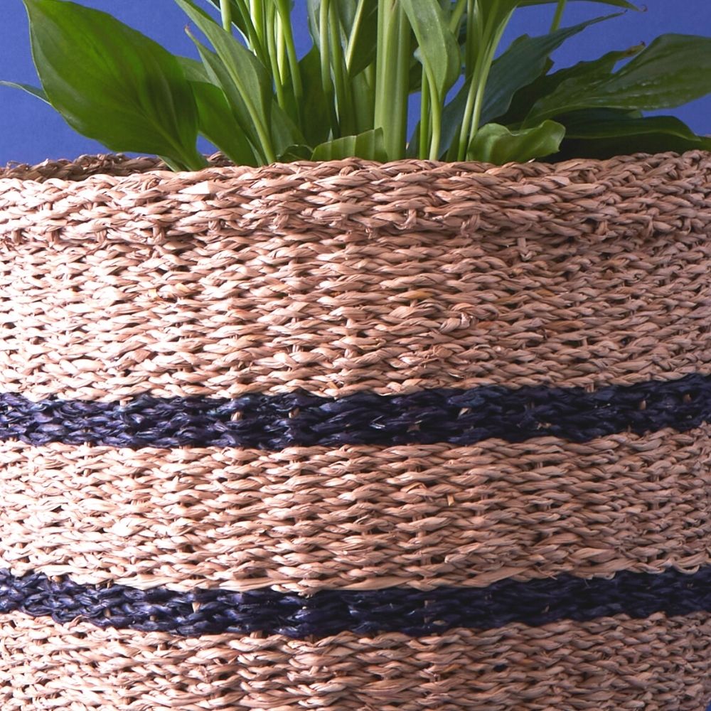 12" Small Stripes Seagrass Tumbler Planter Shelf Basket