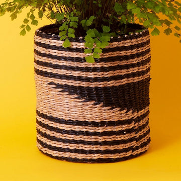 10" Small Geometric Seagrass Planter Shelf Basket