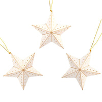 Bangladesh Silk Paper White Gold Dot Print Star Ornament Set of 3