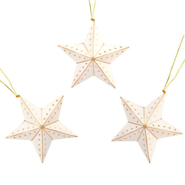 Bangladesh Silk Paper White Gold Dot Print Star Ornament Set of 3