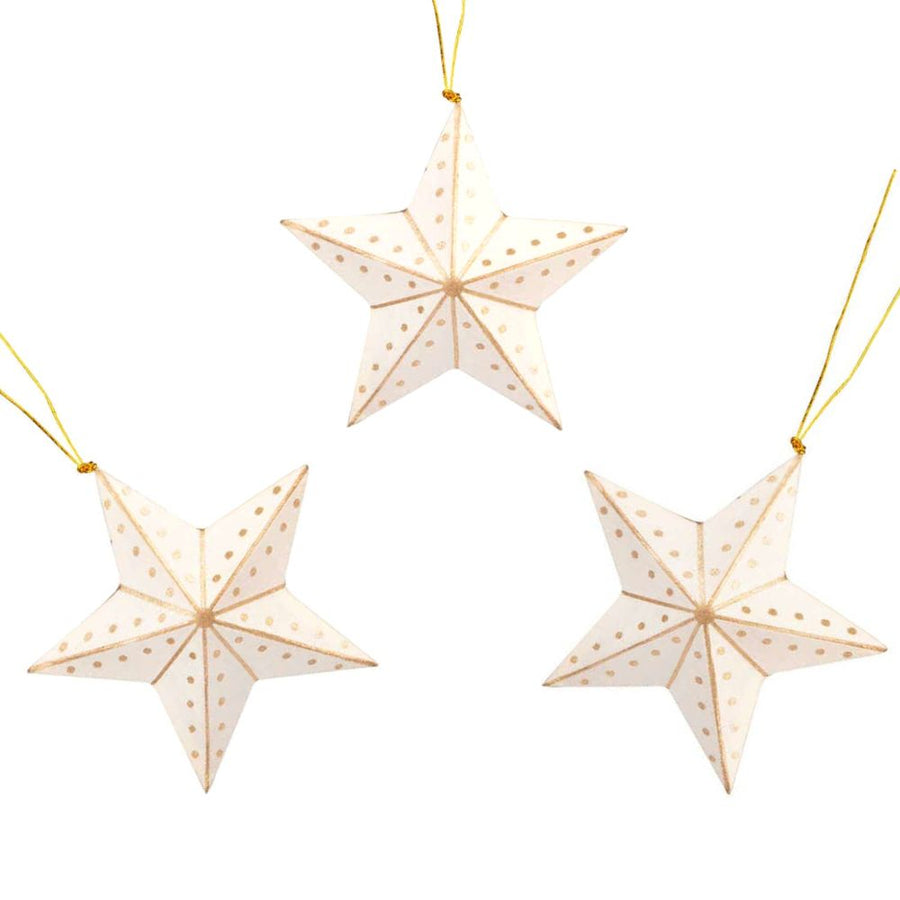 White Gold Paper Star Ornament Set of 5
