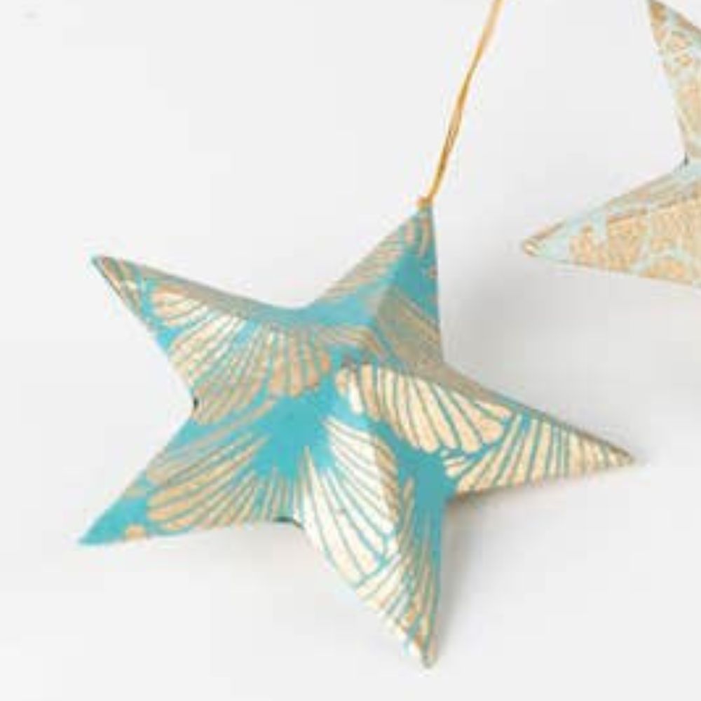 Gold Print Paper Star Ornament Set of 3