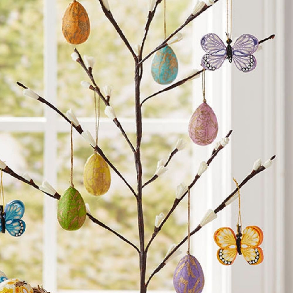 Gold Paper Easter Mini Eggs Set and Tree Stand