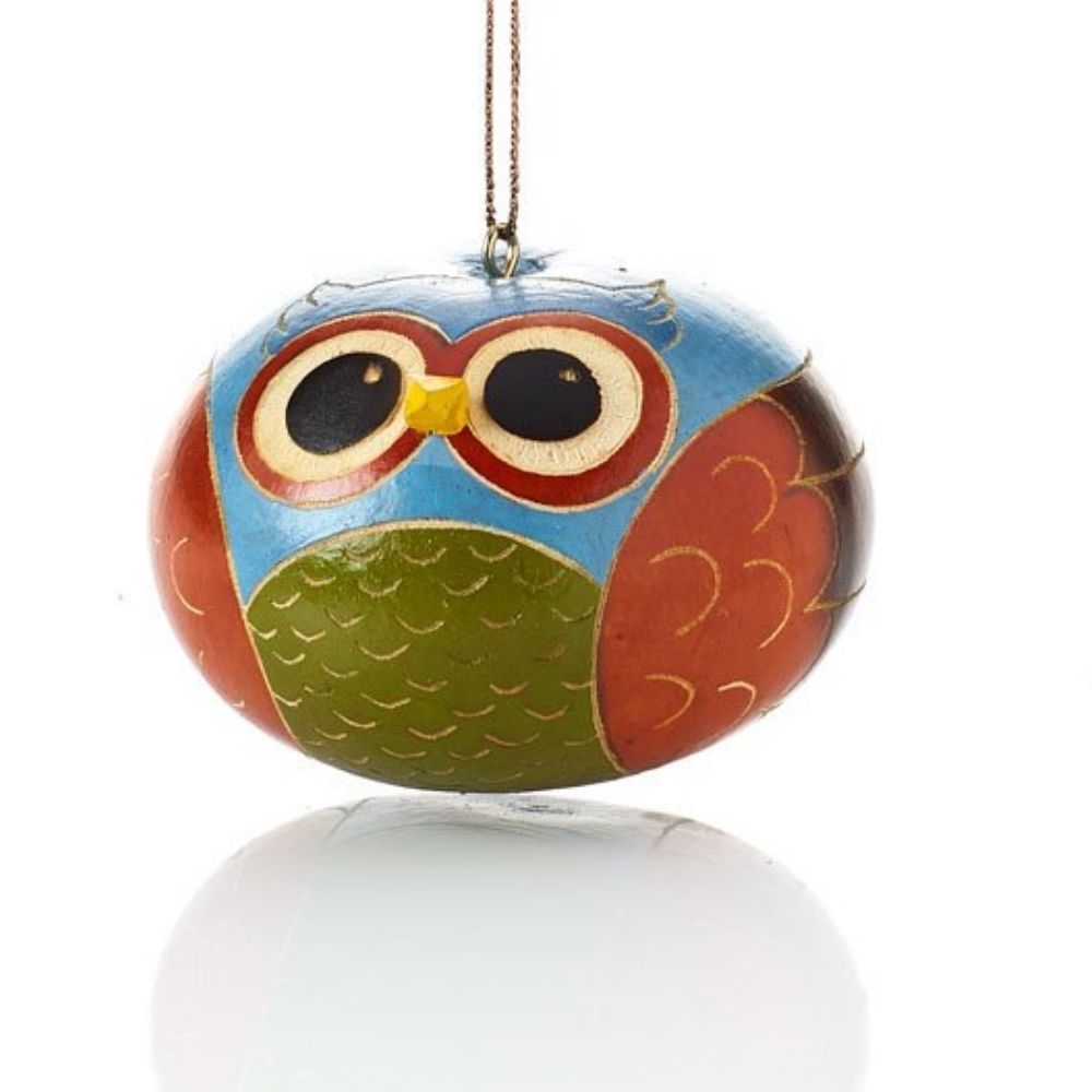 Mini Colorful Gourd Owl Ornament Set