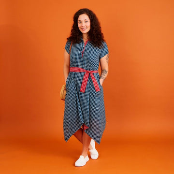 India Navy Checks Hand Block Print Dress