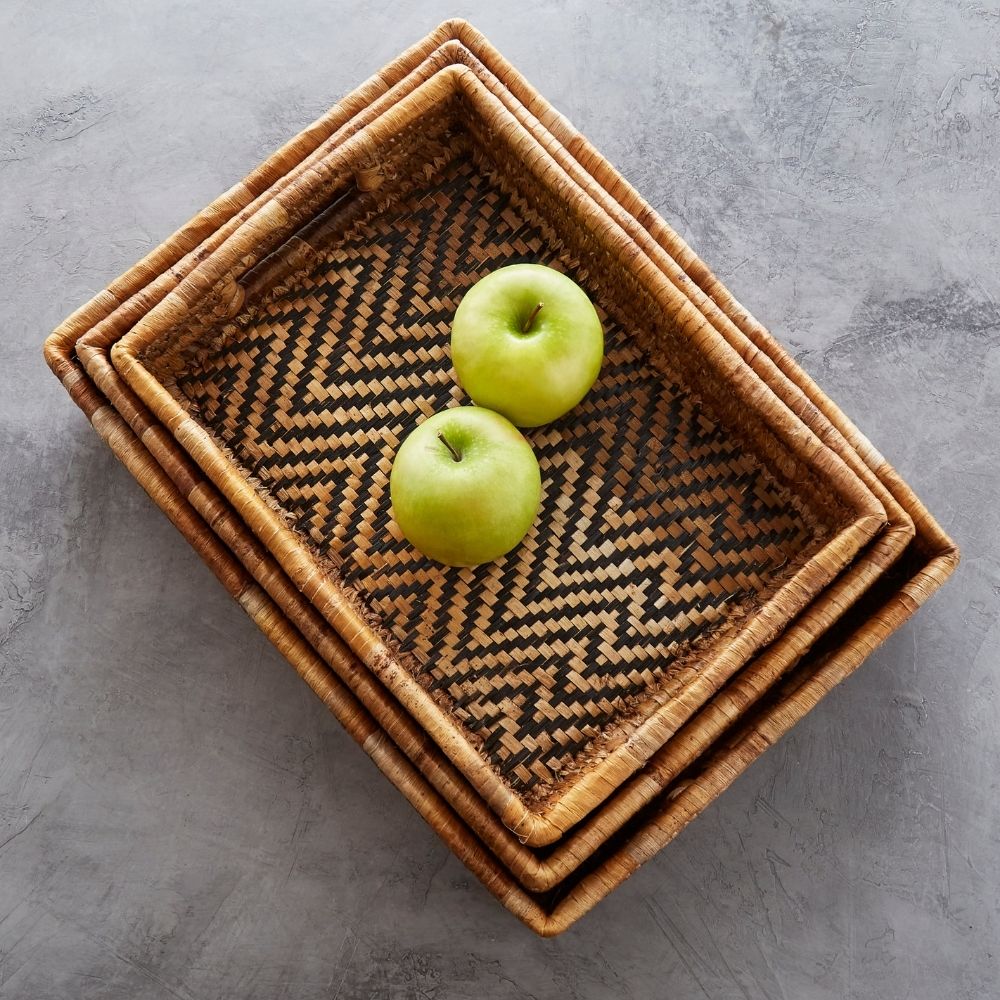 Zig Zag Banana Leaf Fruit Bread Office Rectangle Tray Set