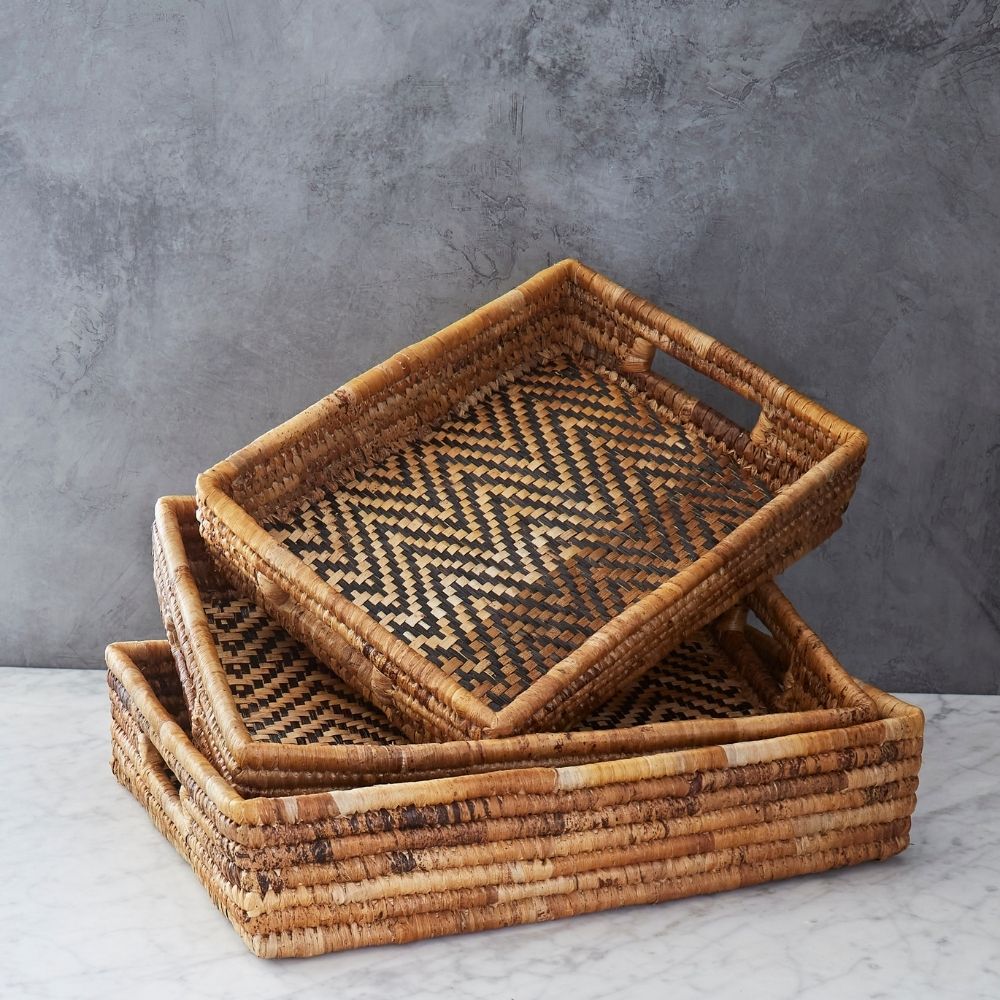 Large Zig Zag Banana Leaf Fruit Bread Office Rectangle Tray