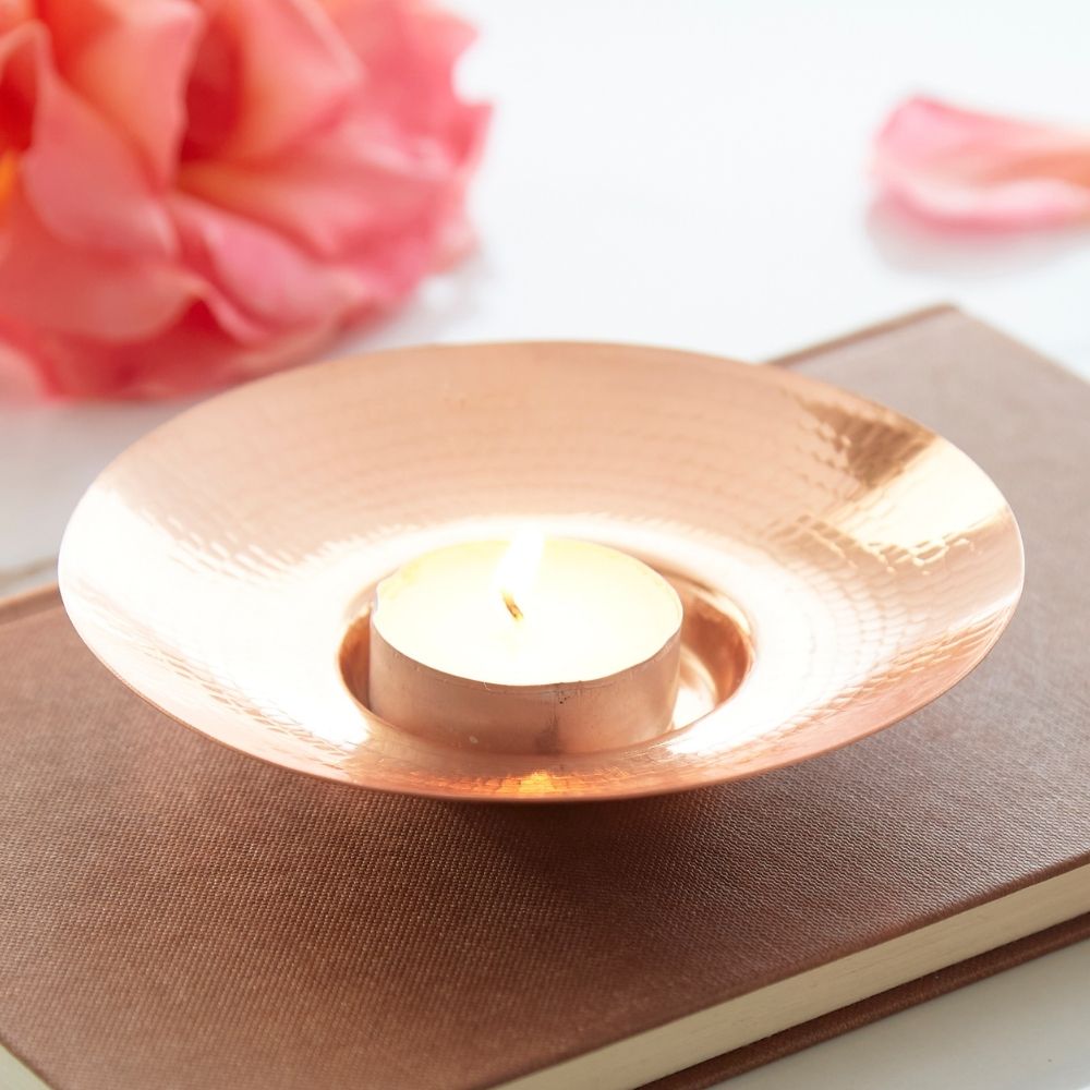 Copper Hand Hammered Tea Light Holder