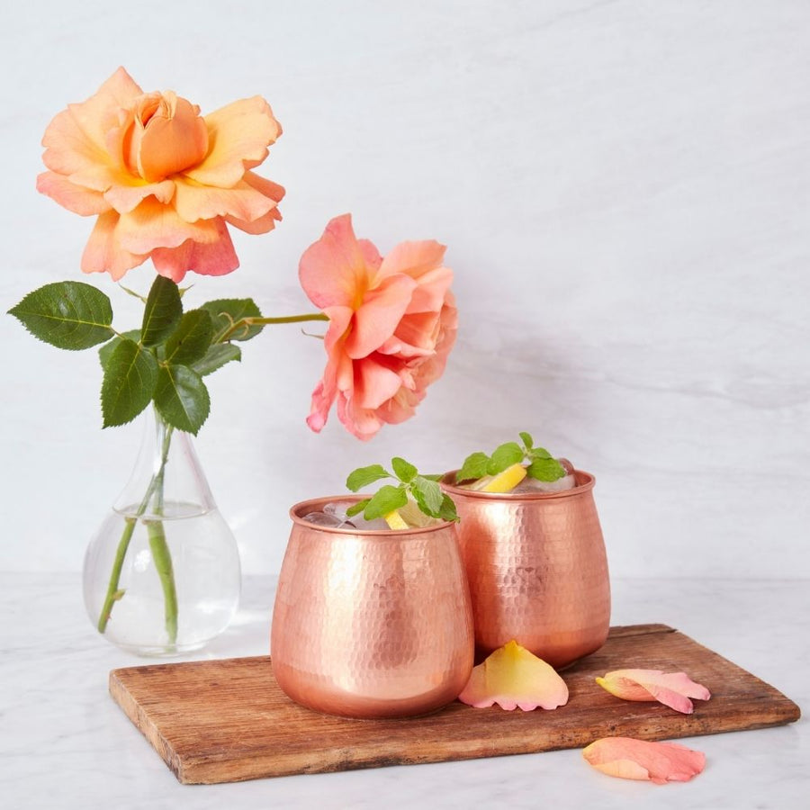 Small Hand Hammered Round Copper Tumbler Set