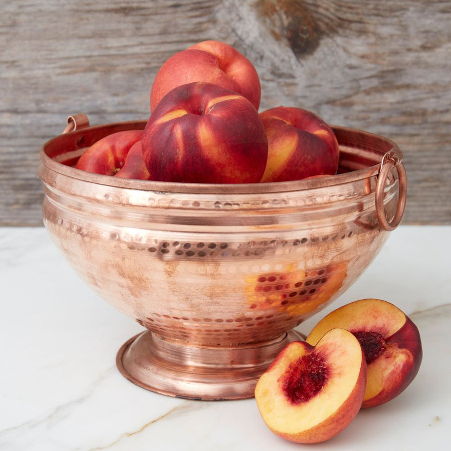 Large Hand Hammered Copper Fruit Pedestal Bowl
