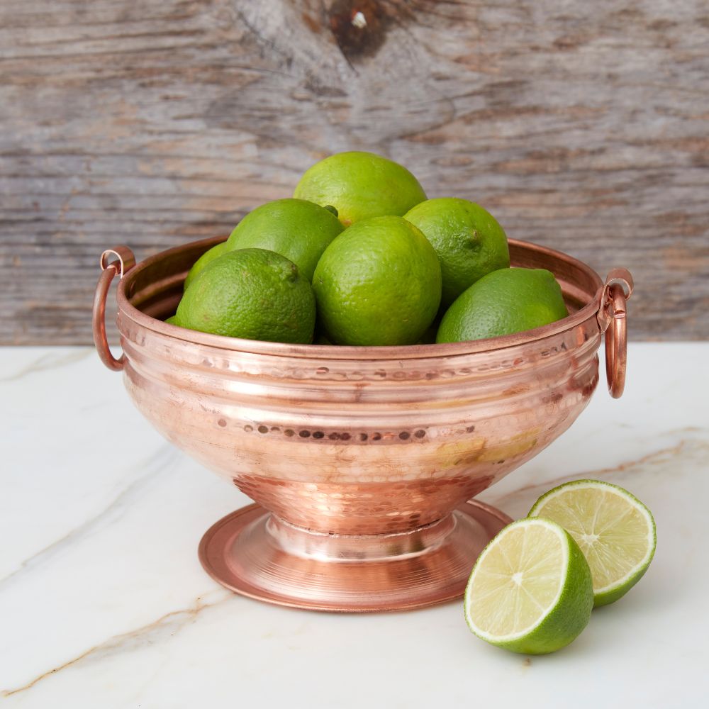 Small Hand Hammered Copper Fruit Pedestal Bowl